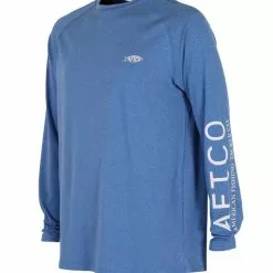 Aftco Samurai LS Sun Protection Shirt - Nautical Blue Heather